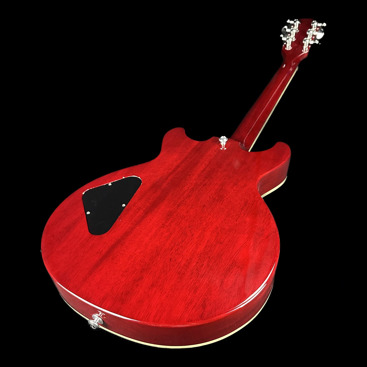 Back angle of Used 2012 Gibson Les Paul Double Cutaway Wine Red.