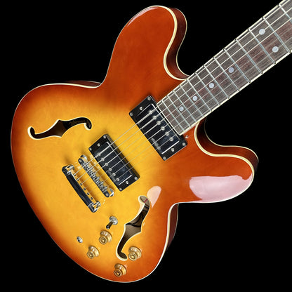 Front angle of Used Vintage VSA500HB Semi-hollow Gold Burst.