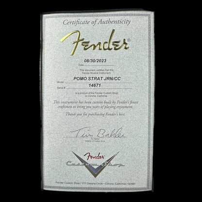 Certificate of authenticity for Fender Custom Shop Postmodern Strat RW Journeyman Relic w/Closet Classic Hardware Aged Black.