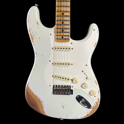 Front of body of Fender Custom Shop Limited Edition '56 Strat Heavy Relic India Ivory.