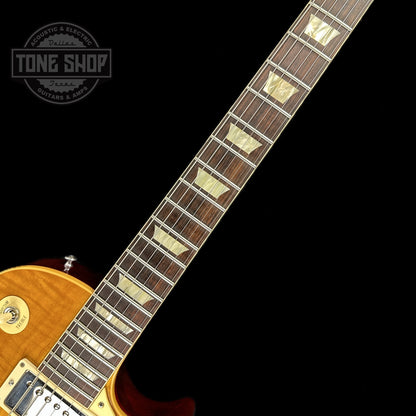 Fretboard of Gibson Custom Shop M2M 1959 Les Paul Standard Chambered Lemon Burst Murphy Lab Ultra Light Aged.