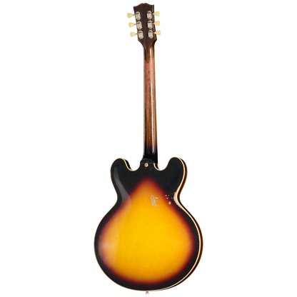 Back of Gibson Custom Shop 1959 ES 335 Reissue Ultra Heavy Aged Vintage Burst.