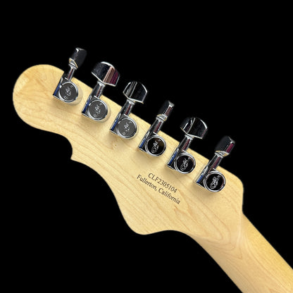 Back of headstock of G&L USA Doheny Tobacco Sunburst.