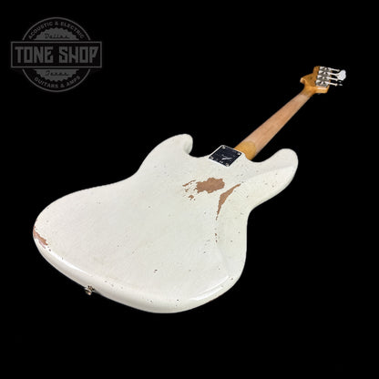 Back angle of Used Fender Custom Shop LTD '60s Jazz Bass Olympic White Relic Aged.