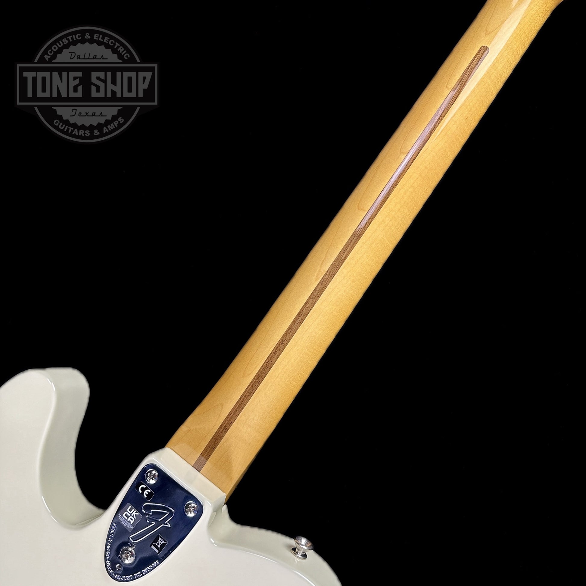 Back of neck of Used Fender American Vintage II '77 Telecaster Custom Olympic White.