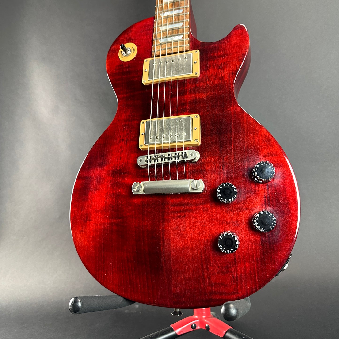 Front of body of Used Gibson Les Paul Studio Anniversary Wine Red.