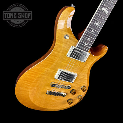 Front angle of PRS S2 McCarty 594 Flame Top Honey.