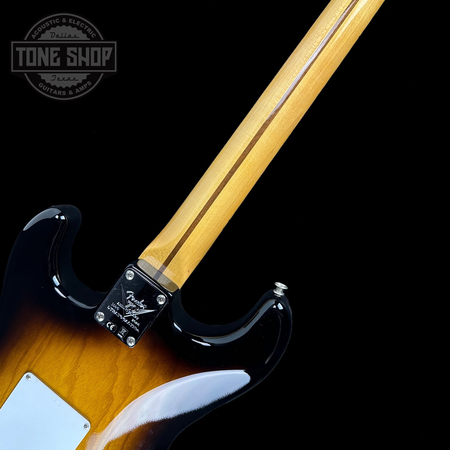 Back of neck of Fender Custom Shop LTD 70th Anniversary 1954 Stratocaster Time Capsule 2-Color Sunburst.