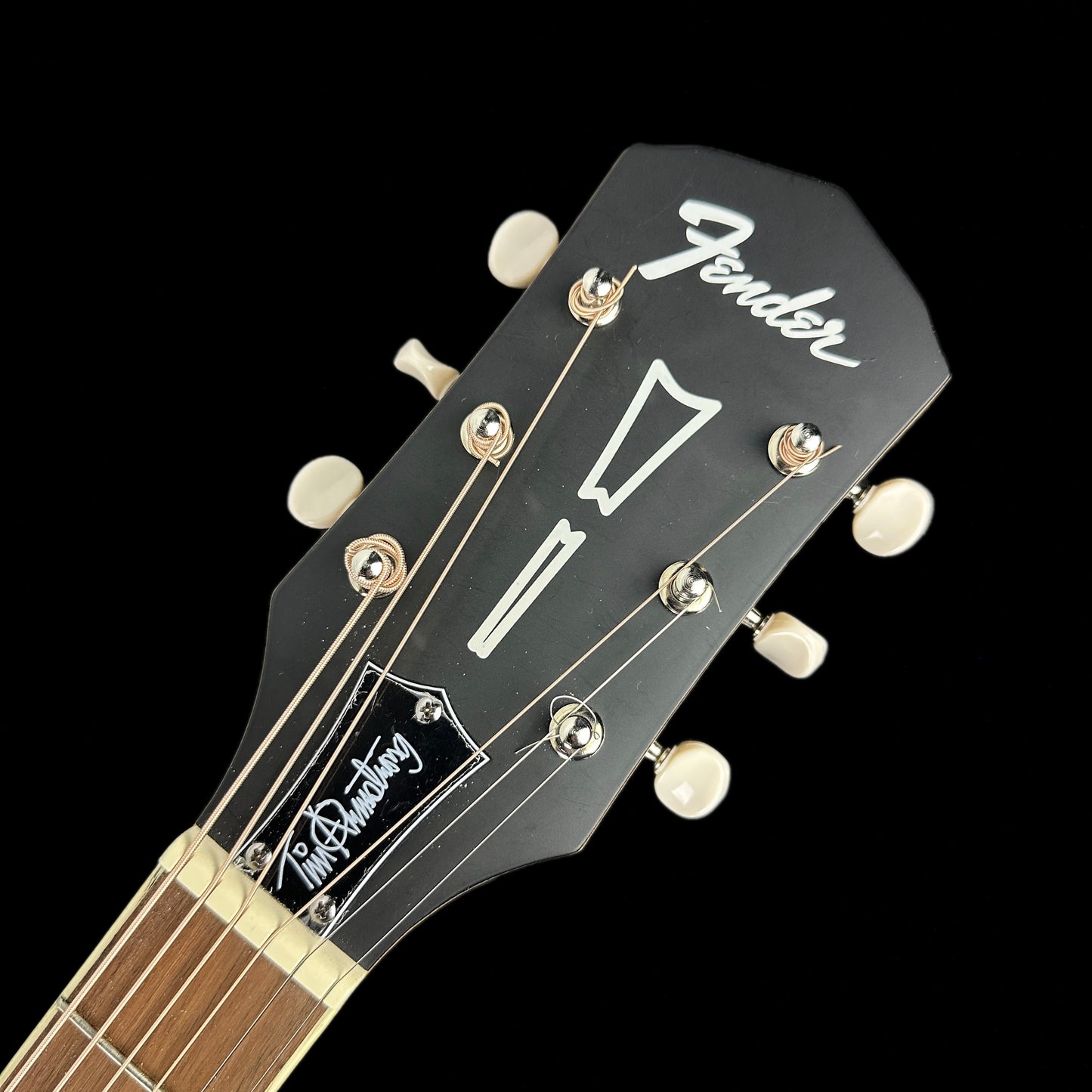Front of headstock of Used Fender Tim Armstrong Hellcat.