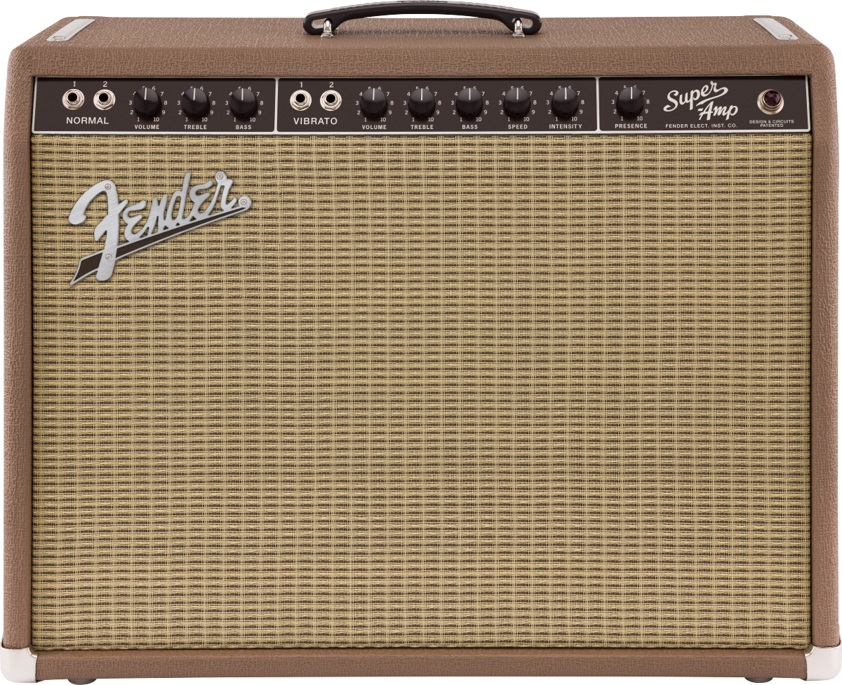 Fender guitar amplifier with wicker texture on a white background