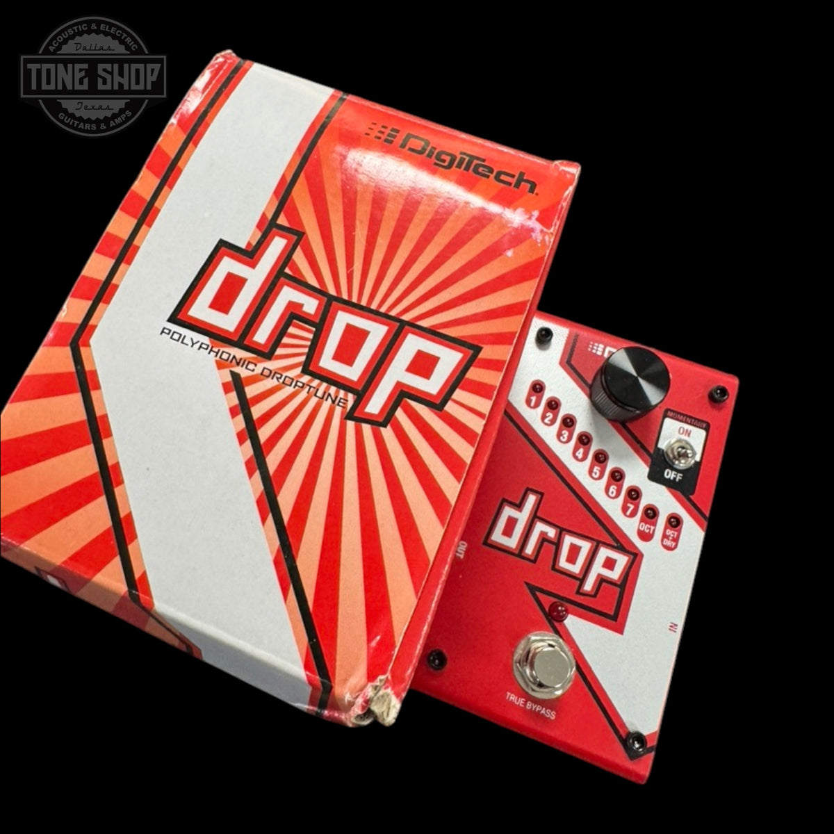 Top of Used Digitech DROP Polyphonic Drop Tuning Pedal w/Box.