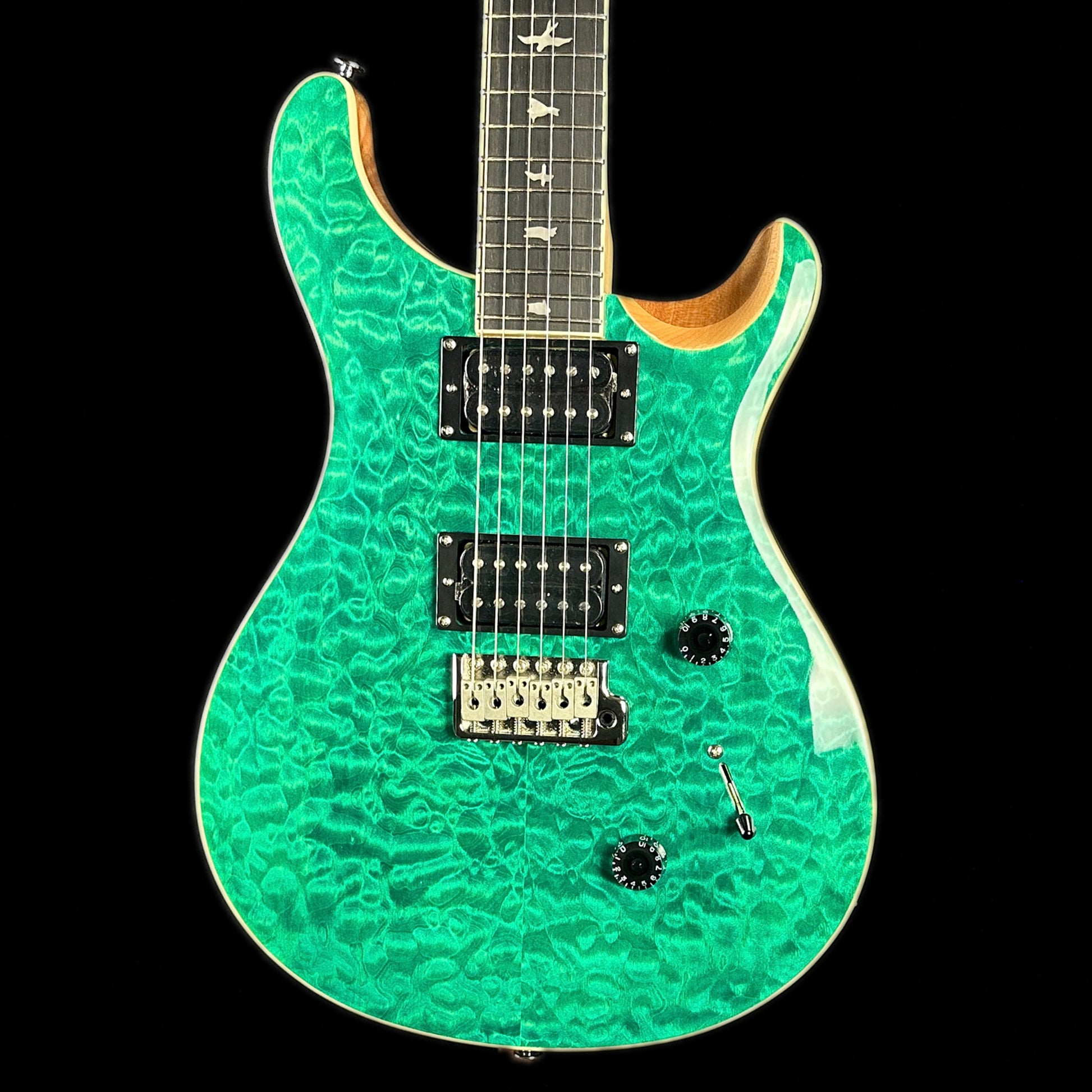 Front of body of PRS Paul Reed Smith SE Custom 24 Quilt Top Turquoise.