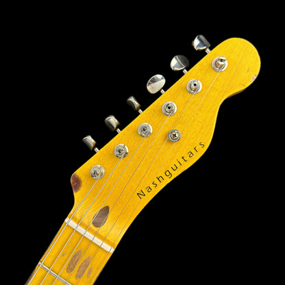 Front of headstock of Nash T-52 Butterscotch Blonde Heavy Aging Ash/MP.