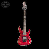 Full frontal of Used 2008 Schecter Hellraiser Diamond Series Black Cherry Burst Quilt TSS7790.