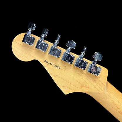 Back of headstock of Used Fender Parallel Universe Stratocaster Telecaster Hybrid.