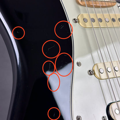 Scratches on body of Used Fender Special Edition Player Strat Black.