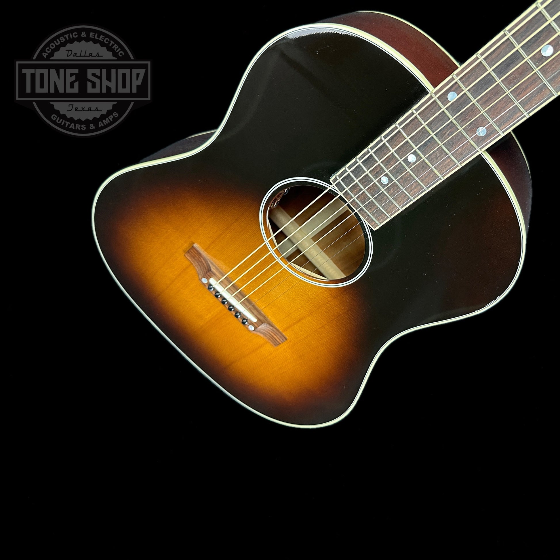 Front angle of Used Gibson Custom Shop Keb Mo 3.0 Vintage Sunburst.