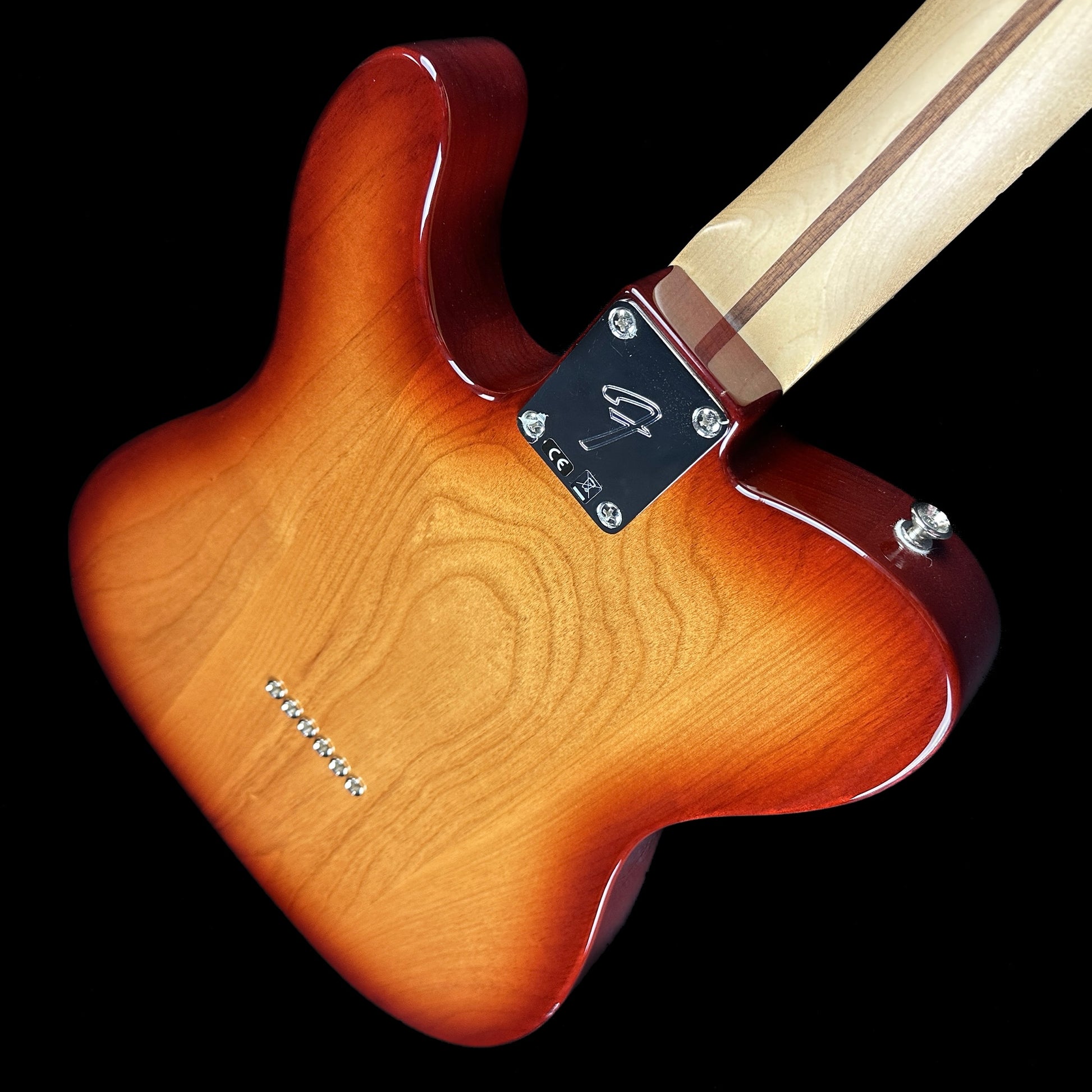 Back angle of Used Fender Player Telecaster Plus Top Sienna Sunburst.