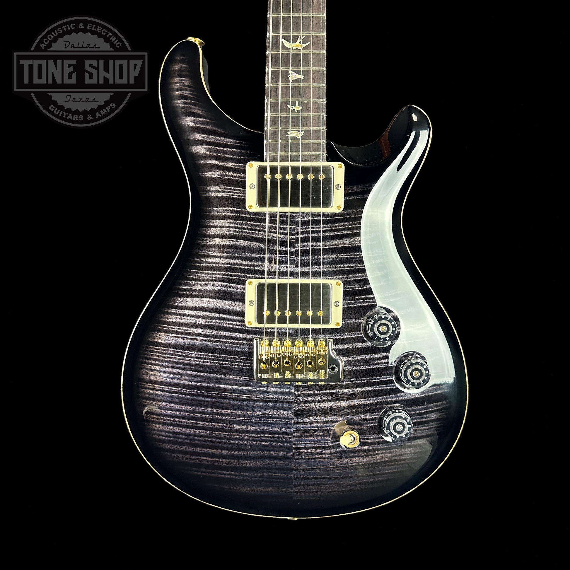 Front of body of PRS DGT David Grissom Trem 10 Top Purple Mist Birds.