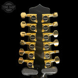Back of headstock of Used 2022 Takamine P6JC-12 Jumbo Brown Sunburst Pro Series 12-String.