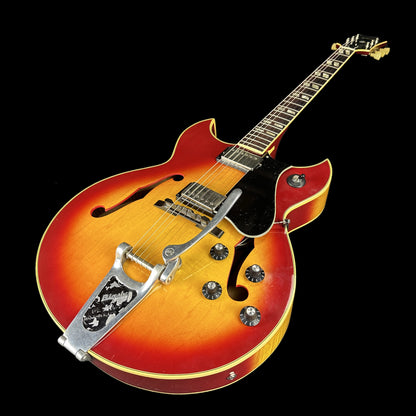 Front angle of Vintage 1968 Gibson Barney Kessel Cherry Sunburst w/Bigsby.