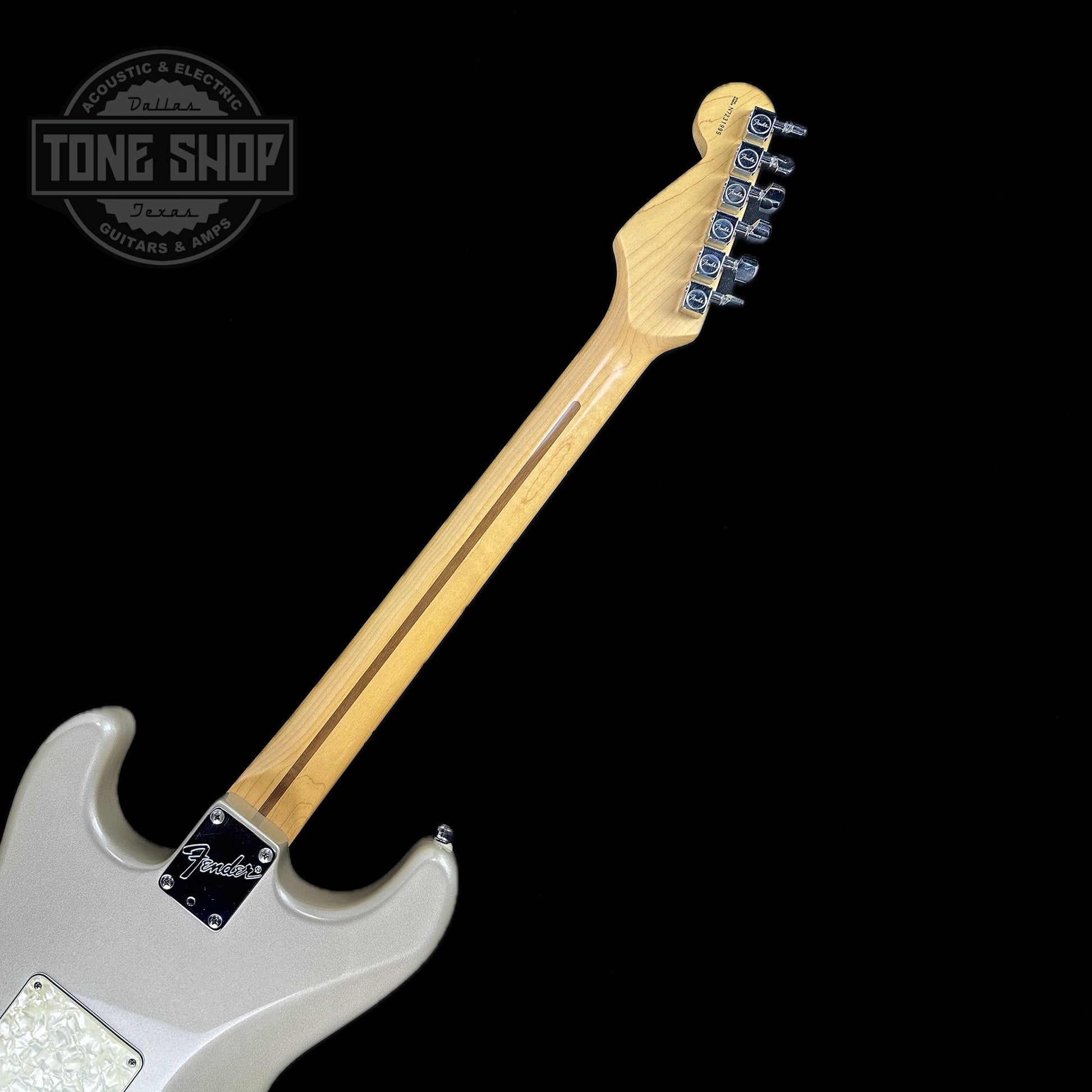 Back of neck of Used 1997 Fender Lone Star Strat HSS Shoreline Gold.
