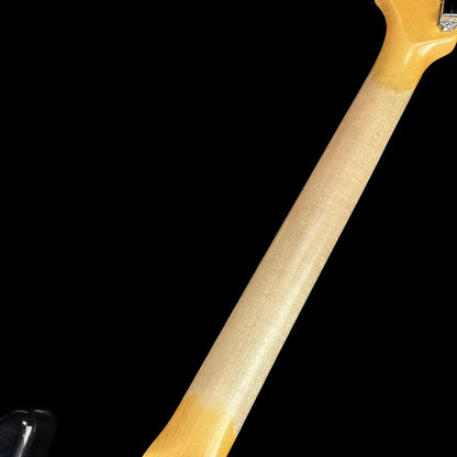 Back of neck of Fender Custom Shop Postmodern Strat RW Journeyman Relic w/Closet Classic Hardware Aged Black.