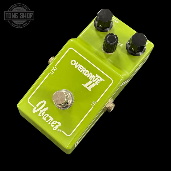 Ibanez Overdrive guitar effects pedal with a black background