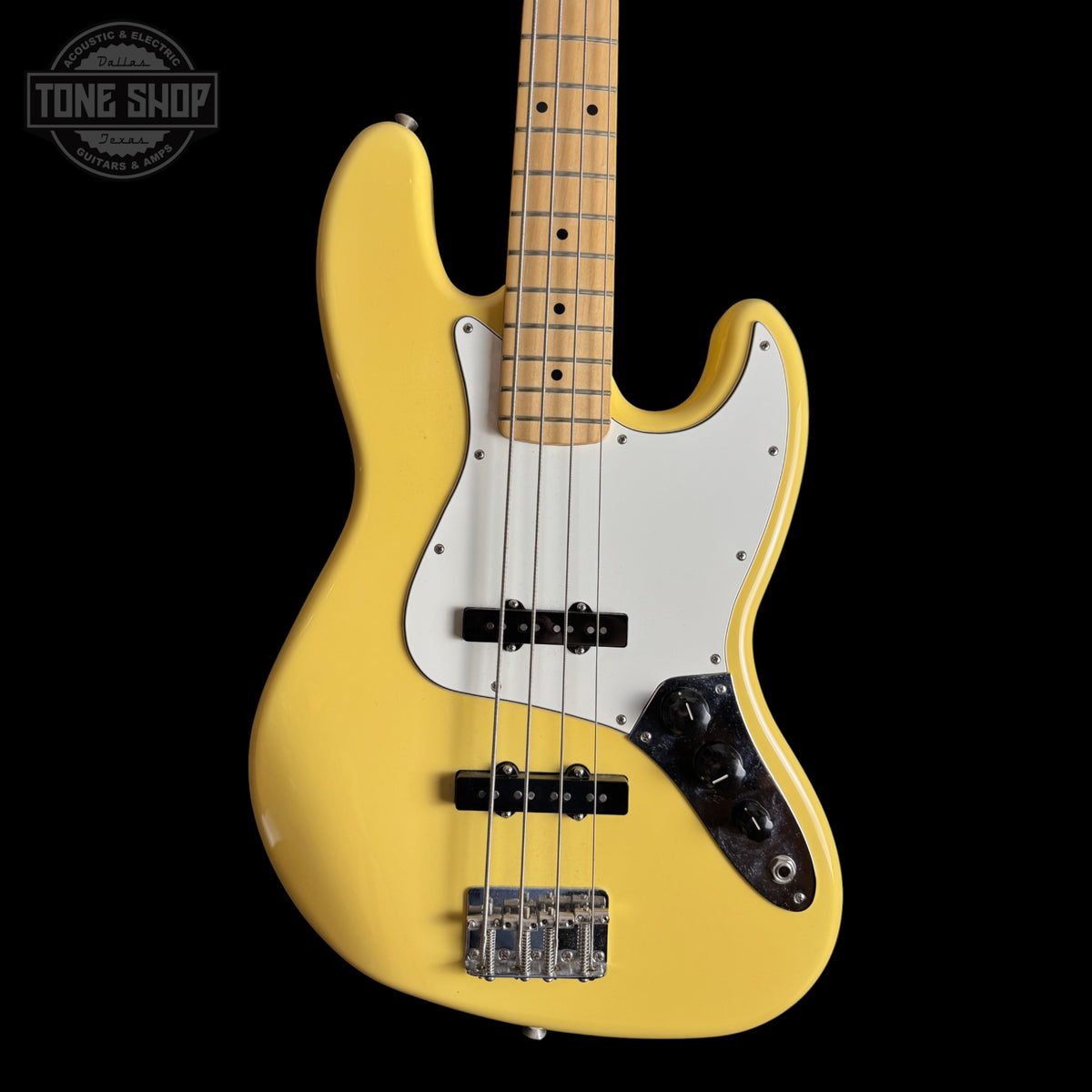 Front of Used Fender Player II Jazz Bass Hialeah Yellow.