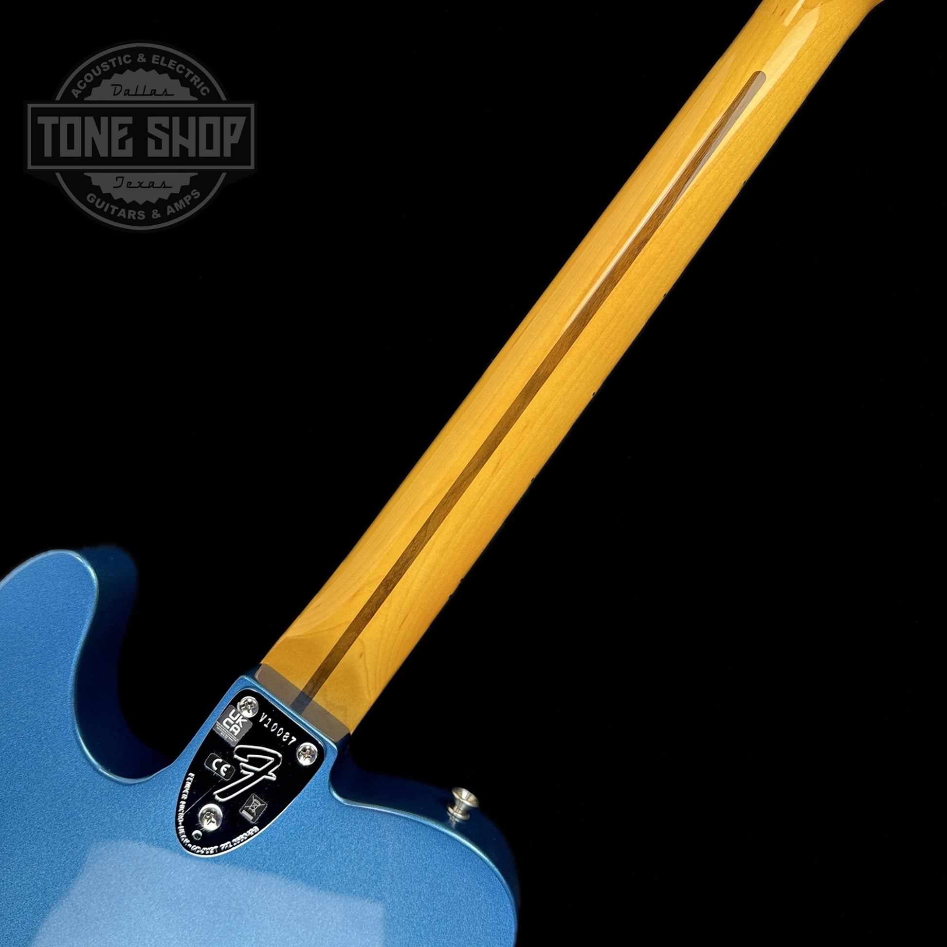 Back of neck of Used Fender American Vintage II '72 Thinline Telecaster Lake Placid Blue.