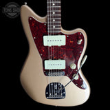 Front of Used 2025 Fender American Classic Jazzmaster Shoreline Gold.