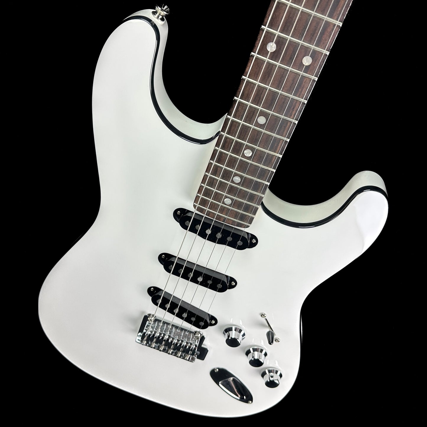 Front angle of Used Fender Aerodyne Special Strat White.