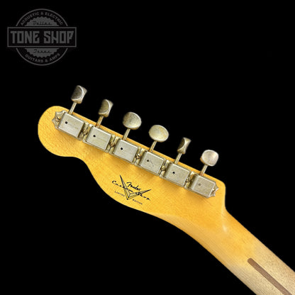 Back of headstock of Fender Custom Shop 2023 Collection Ltd Nocaster Thinline Relic Aged Nocaster Blonde.