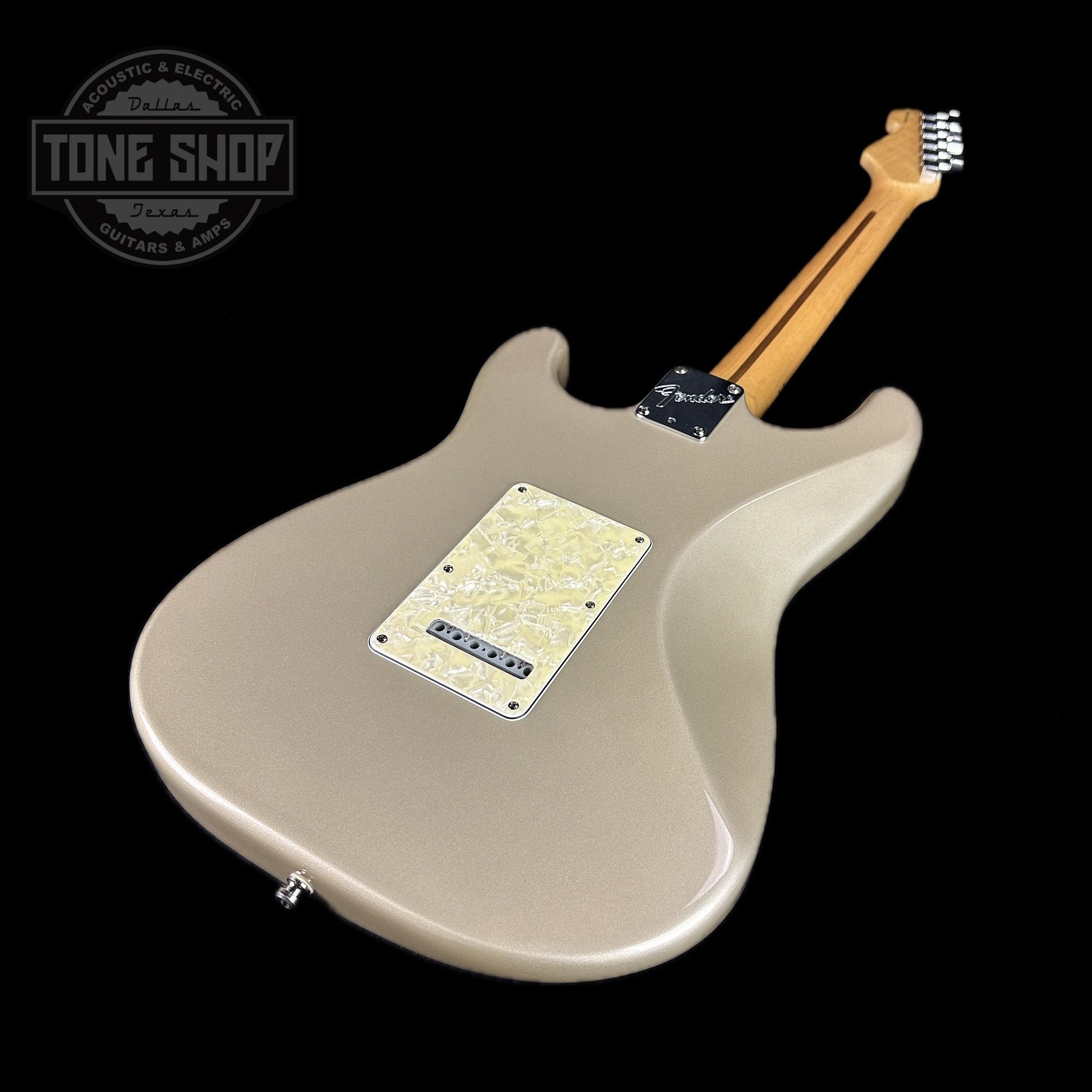 Back angle of Used 1997 Fender Lone Star Strat HSS Shoreline Gold.