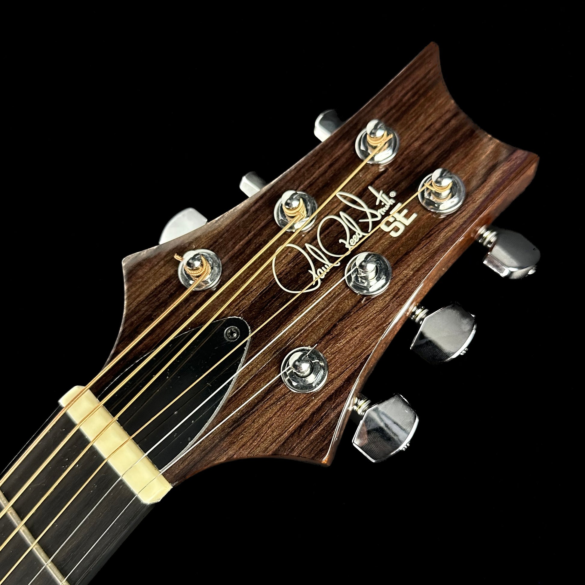 Headstock of Used PRS Angelus A50E Natural.