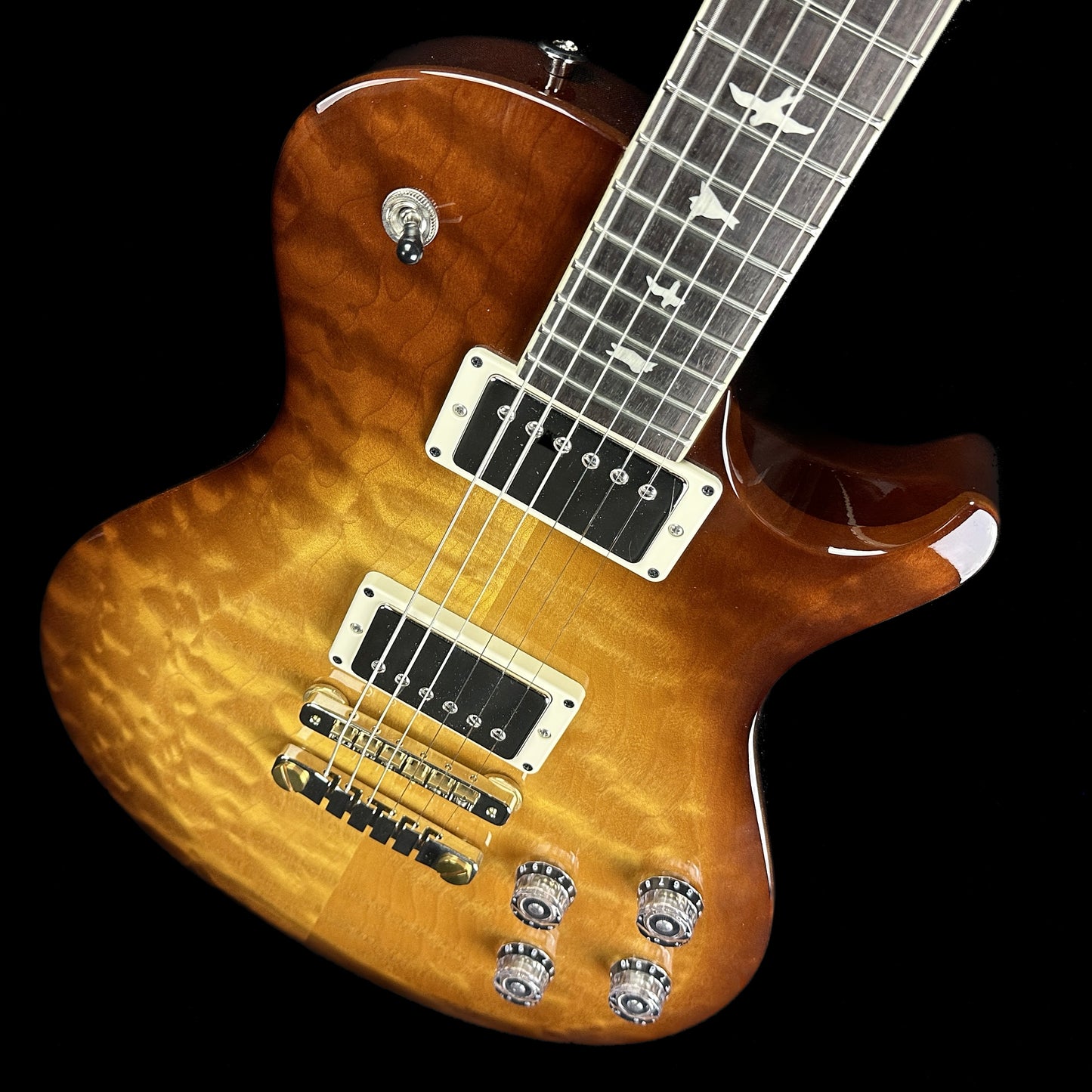 Front angle of PRS Paul Reed Smith S2 McCarty 594 Singlecut Quilt Livingston Lemondrop.