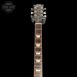 Headstock of Used 2022 Gibson Les Paul Traditional Pro V Satin Desert Burst.