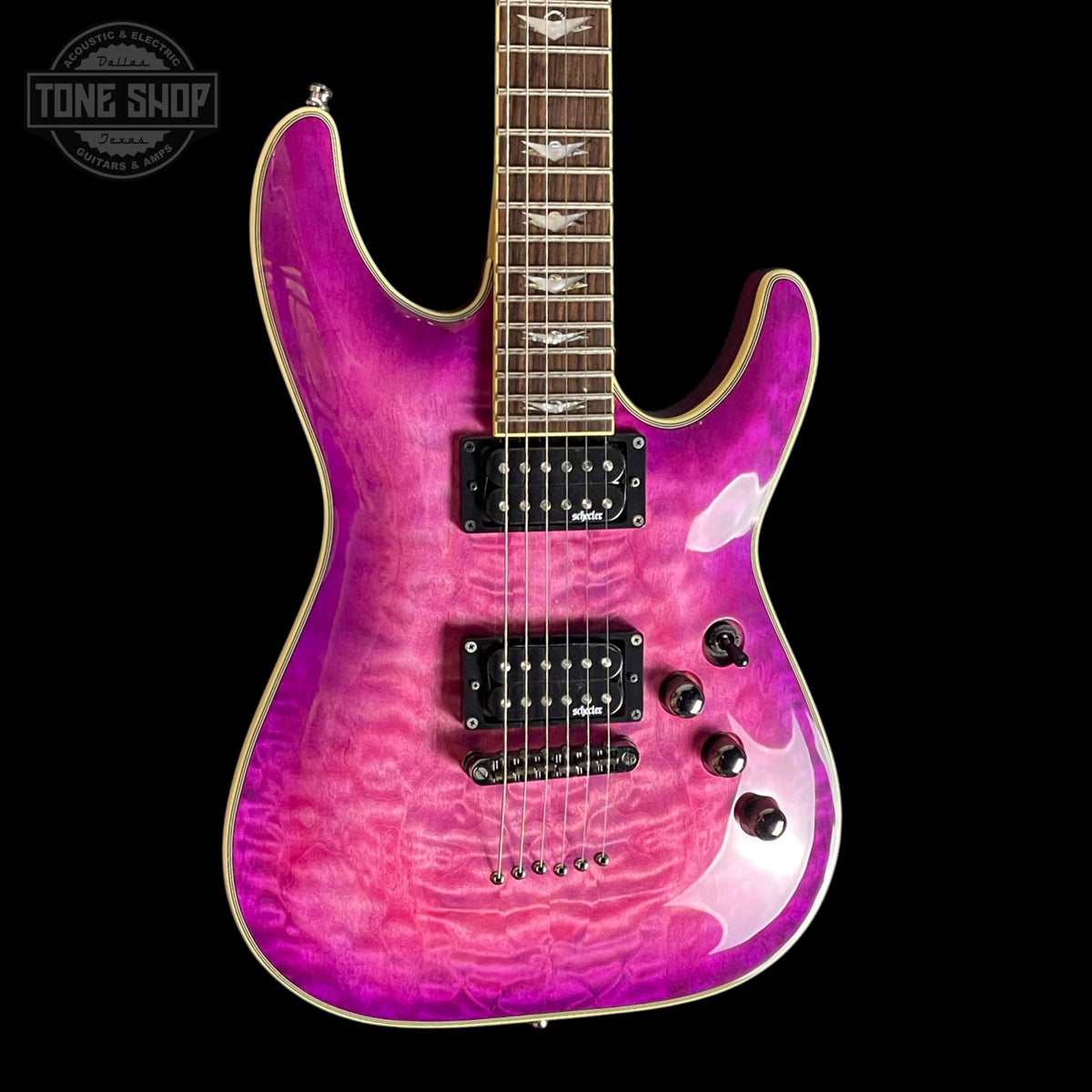 Front of Used 2020 Schecter Omen Extreme Diamond Series Hot Pink Burst TSS7791.