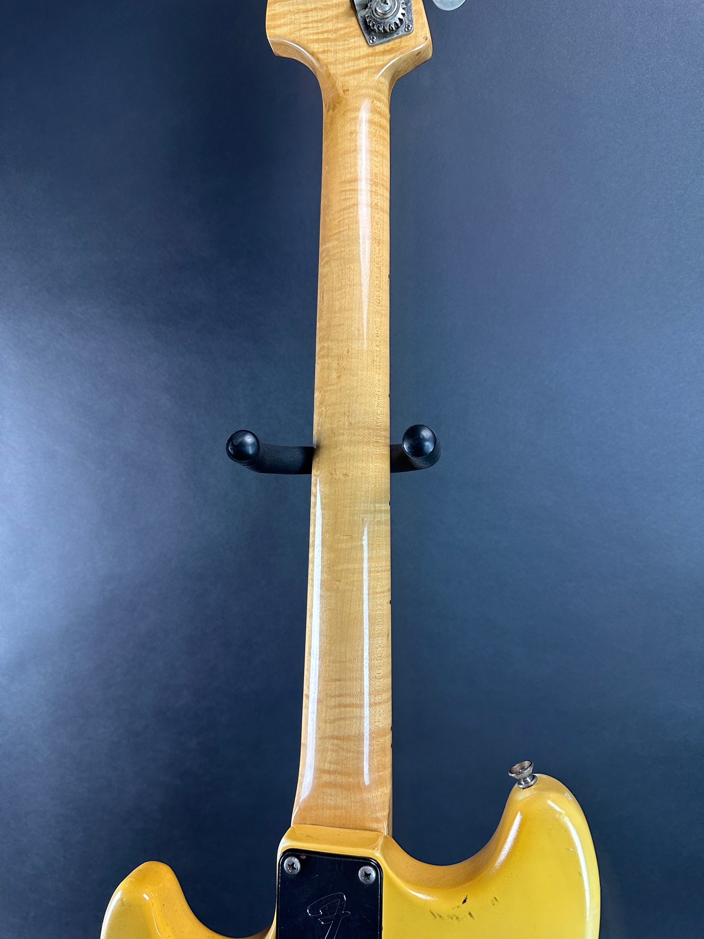 Back of neck of Vintage 1978 Fender MusicMaster Bass.