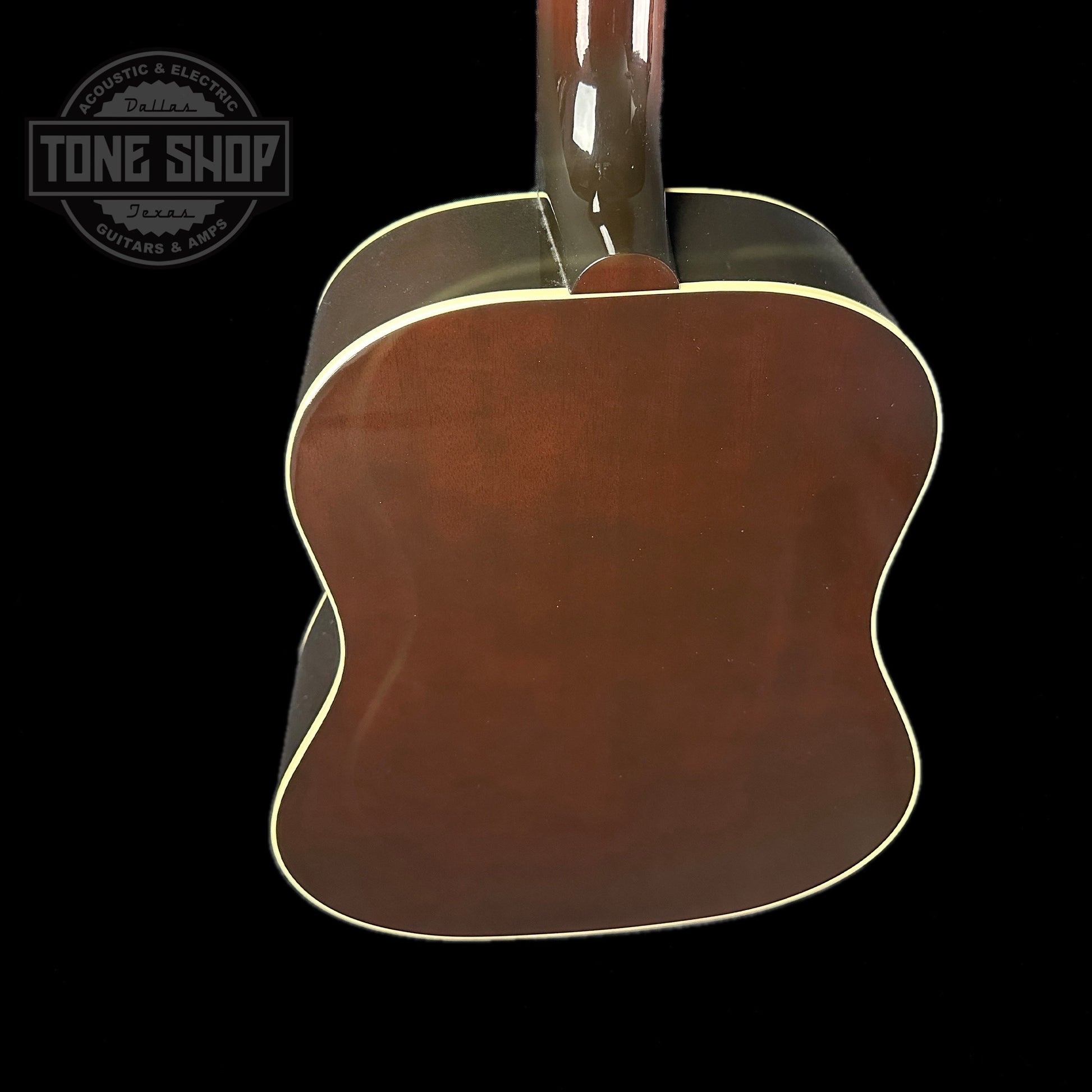 Back angle of Gibson Custom Shop M2M J-45 Long Scale Vintage Sunburst.