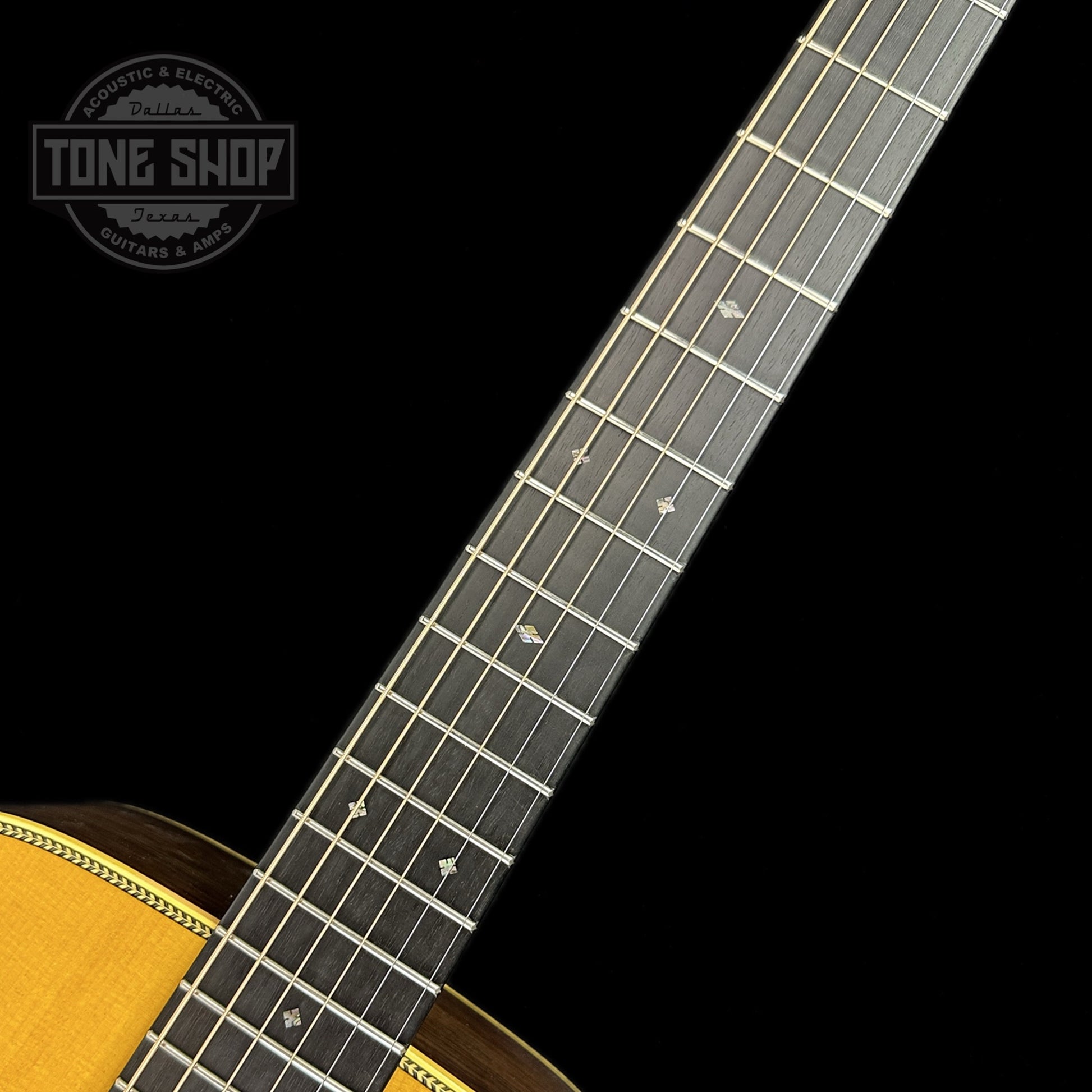 Fretboard of Martin Custom Shop D-28 Authentic 1937 Vintage Low Gloss w/Stage 1 Aging.