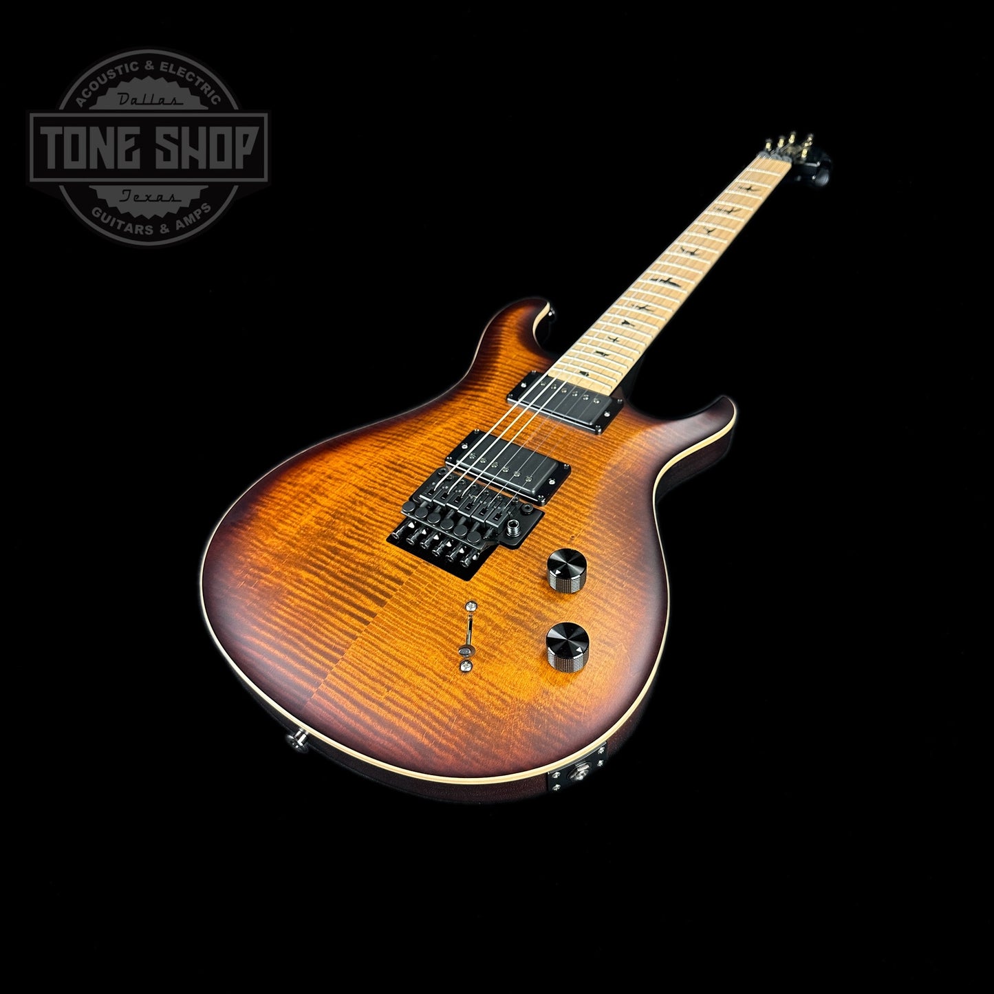 Front angle of PRS Paul Reed Smith Dustie Waring CE24 Floyd Burnt Amber Smokeburst.