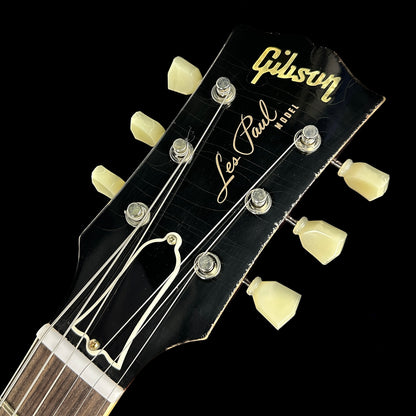 Front of headstock of Gibson Custom Shop M2M 1959 Les Paul Standard Slow Iced Tea Fade Murphy Lab Light Aged.
