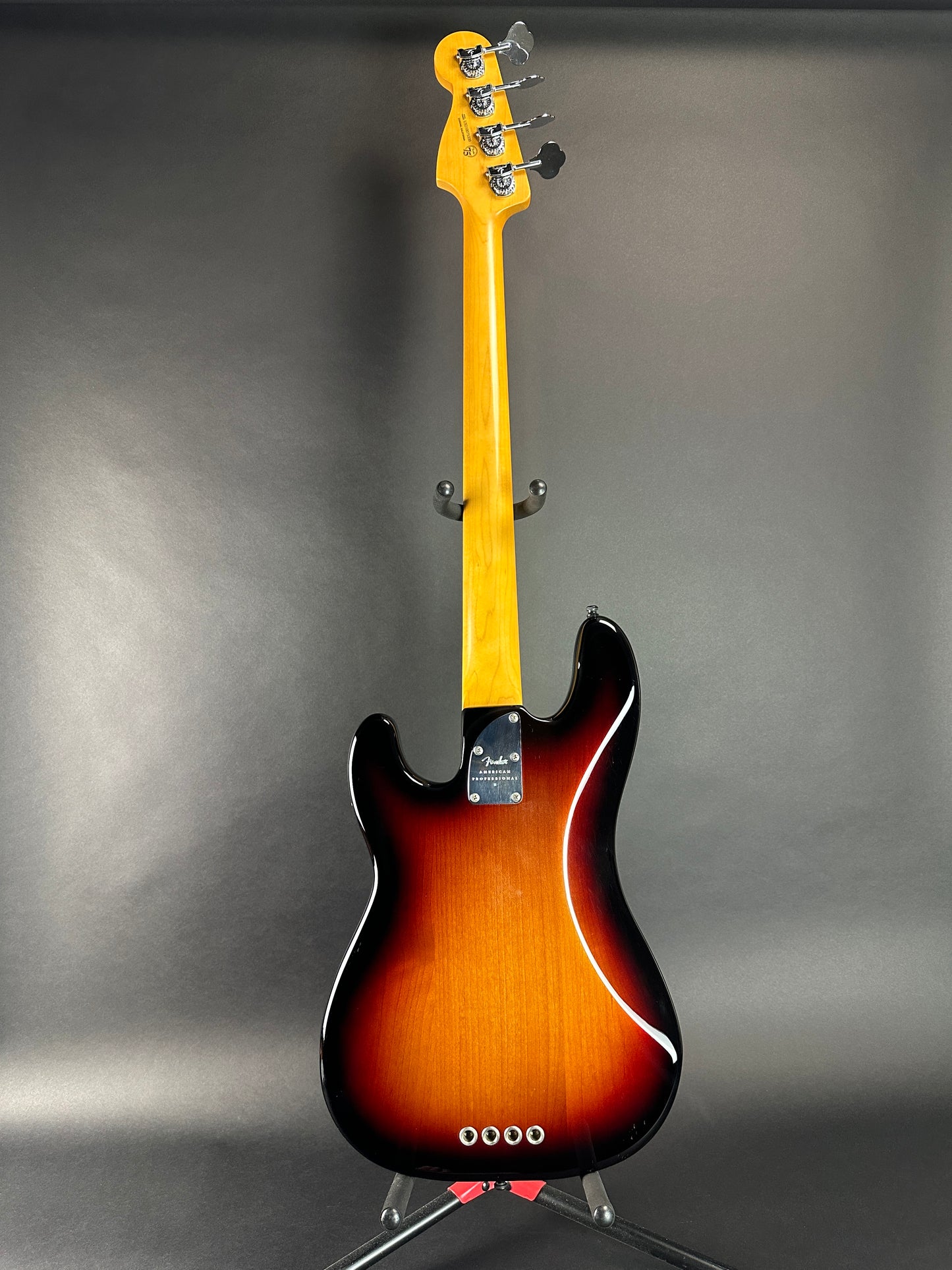 Full back of Used 2021 Fender American Pro II Precision Bass Sunburst.