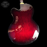 Back of body of Used 2023 Gretsch G6119T-62 Tennesee Rose Vintage Select Dark Cherry.