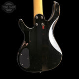 Back of body of Used Squier by Fender MB-5 Modern Bass Black Cherry Burst.