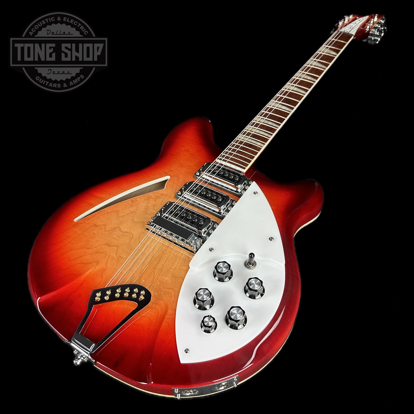 Front angle of Used Rickenbacker 370/12 Fireglo.