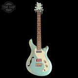 Full frontal of Used 2019 PRS Paul Reed Smith Vela Semi-Hollow Frost Green Metallic.