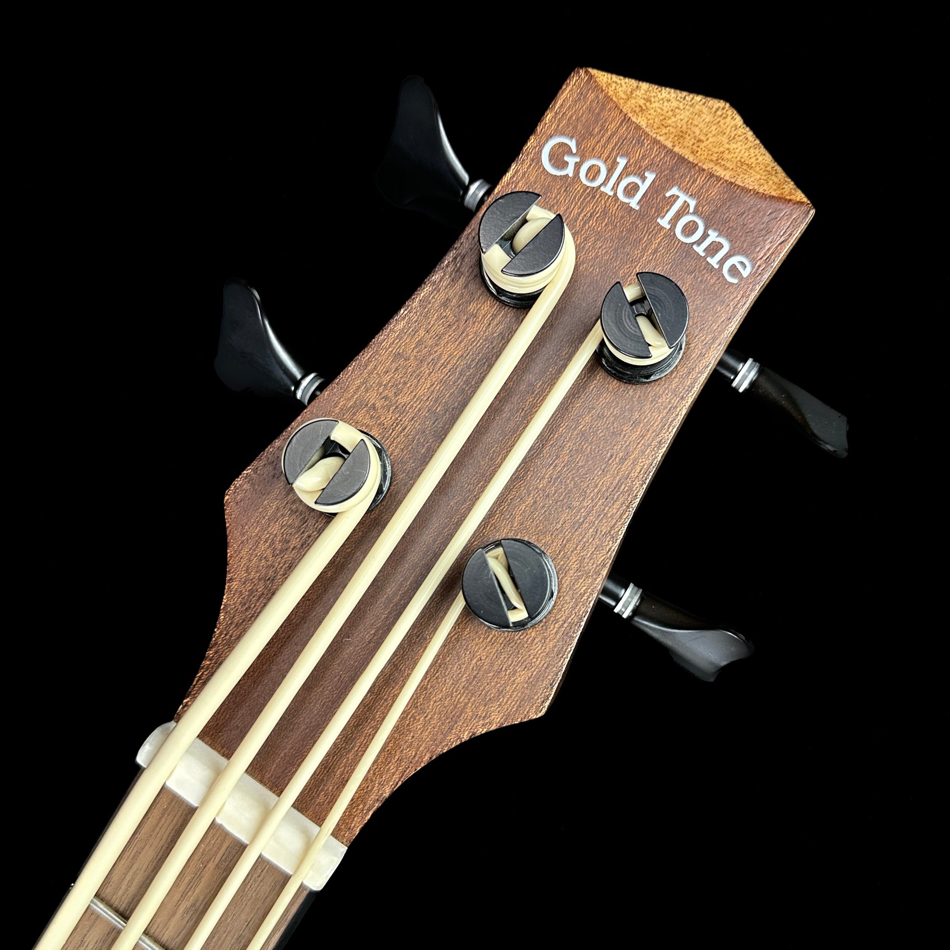 Front of headstock of Used Gold Tone MicroBass.
