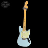 Full frontal of Used Fender Player Mustang Sonic Blue.
